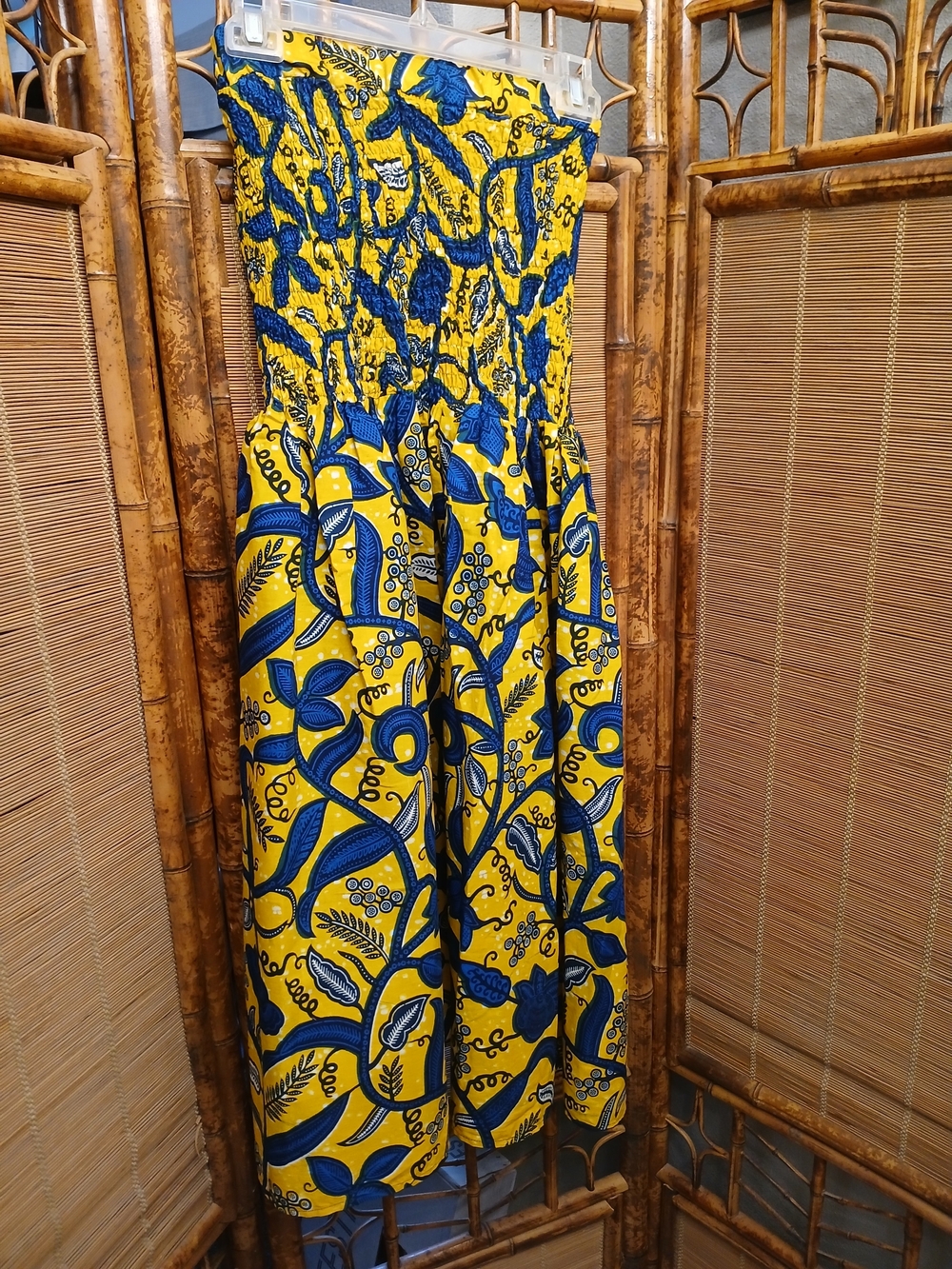 Gorgeous Women’s Waxprint Yellow & Blue Strapless Dress